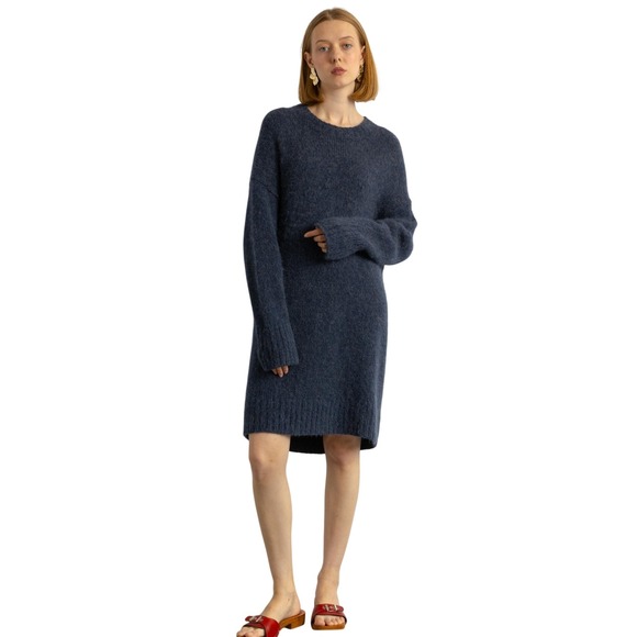 COS Dark Blue Wool Alpaca Blend Crew Neck Long Sleeve Oversized Sweater  Dress S